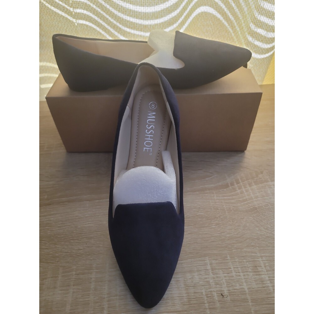MUSSHOE Navy Blue Pointed Toe Womens Slip- On- Memory Foam Insoles Comfort Flats - Picture 7 of 11